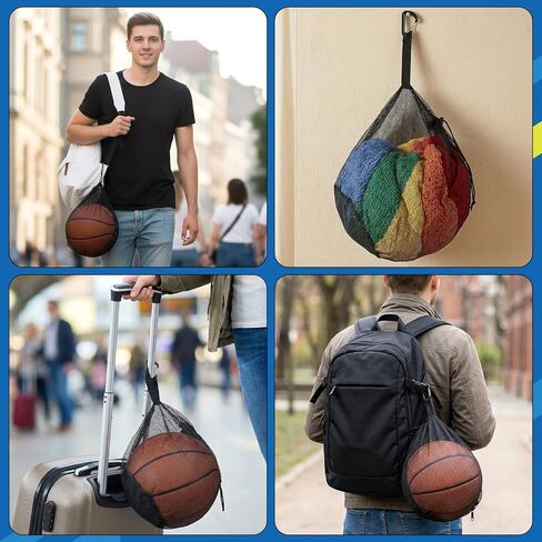 Single Ball Bags Mesh with Double Hook, Ball Storage Bag, Mesh Storage Bags with Zipper Pocket, Drawstring Sling Backpack for Soccer Basketball Football Volleyball in Saudi Arabia