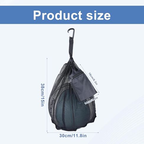 Thinp Single Ball Bag, Mesh Ball Bag for Basketball Soccer Balls Bags with Zipper Pocket Drawstring Multi-Purpose Net Pouch Sling Backpack for Carrying Basketball Volleyball Soccer Rugby (Black in Saudi Arabia