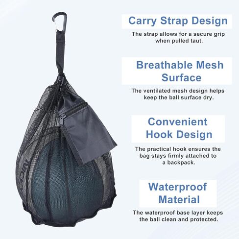 Thinp Single Ball Bag, Mesh Ball Bag for Basketball Soccer Balls Bags with Zipper Pocket Drawstring Multi-Purpose Net Pouch Sling Backpack for Carrying Basketball Volleyball Soccer Rugby (Black in Saudi Arabia