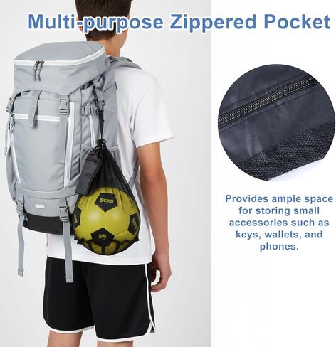 Thinp Single Ball Bag, Mesh Ball Bag for Basketball Soccer Balls Bags with Zipper Pocket Drawstring Multi-Purpose Net Pouch Sling Backpack for Carrying Basketball Volleyball Soccer Rugby (Black in Saudi Arabia