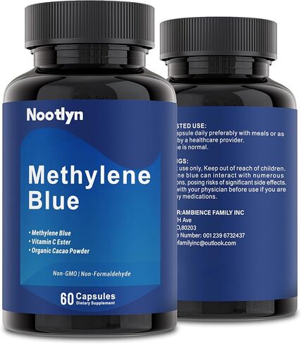 كبسولات الميثيلين الزرقاء - الميثيلين الأزرق من الدرجة الصيدلانية 15 ملجم، مع فيتامين C إستر، الصحة اليومية والدعم الخلوي، 60 كبسولة in Kuwait