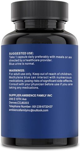 كبسولات الميثيلين الزرقاء - الميثيلين الأزرق من الدرجة الصيدلانية 15 ملجم، مع فيتامين C إستر، الصحة اليومية والدعم الخلوي، 60 كبسولة in Kuwait