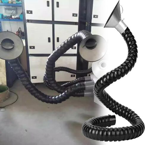 Stainless Steel Fume Hood,Flexible Fume Extractor Hose 2m/6.6ft with Adjustable Valve & Hood - Industrial Dust Collection Arm, 200mm/7.9inch, Black - Superior Air Filtration for Workshop Saf in Kuwait