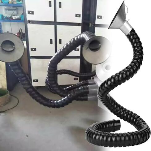Stainless Steel Fume Hood,2m Flexible Fume Extractor Hose with Adjustable Hood & Valve, 6.6ft Industrial Dust Collection Arm for Workshop, Black, 200mm (7.9 inch) - Efficient Air Filtration in Kuwait