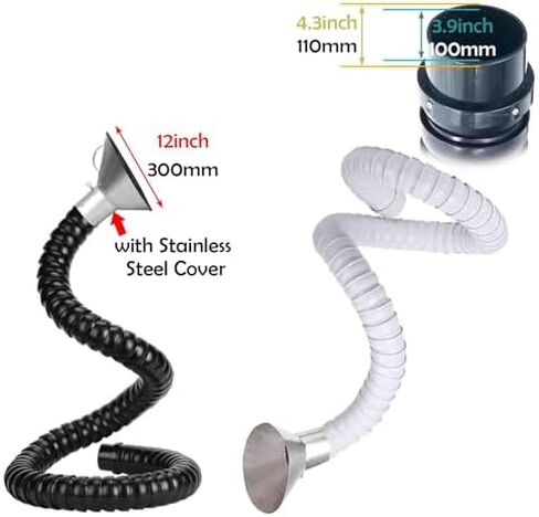 Stainless Steel Fume Hood,2m Flexible Fume Extractor Hose with Adjustable Hood & Valve, 6.6ft Industrial Dust Collection Arm for Workshop, Black, 200mm (7.9 inch) - Efficient Air Filtration in Kuwait