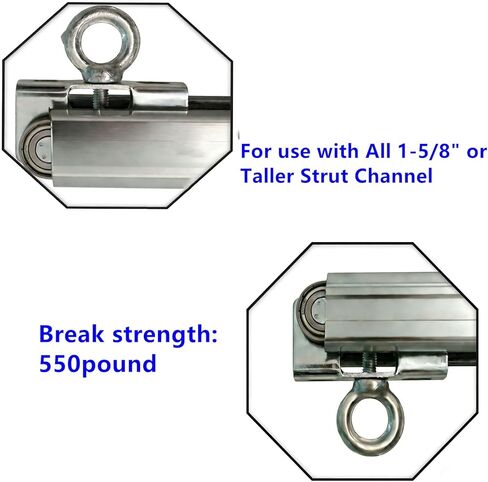 4 Wheel Trolley Assembly Rollers, Upgraded Heavy Duty Load Silent Roller Trolley, Fits 1-5/8" Wideand Taller Strut Channe, Unistrut, Superstrut (Silver 4 Pack) in Kuwait