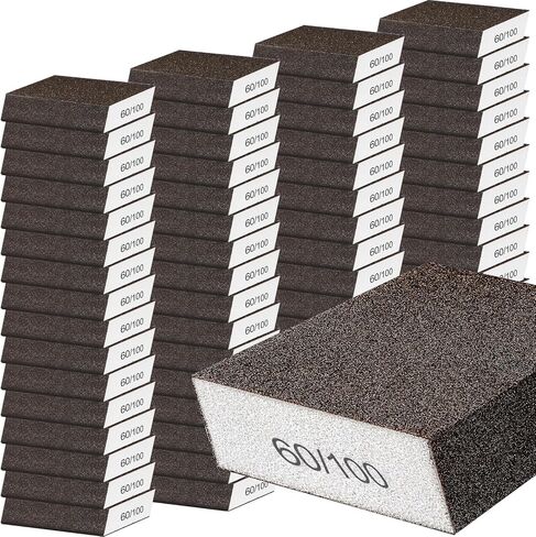 Gisafai 100 Pcs Dual Angle Sanding Sponge Bulk 60/100 Grit Washable and Reusable Drywall Sponge Sandpaper Block for Wall Wood Metal Glasses, Med/fine in Saudi Arabia