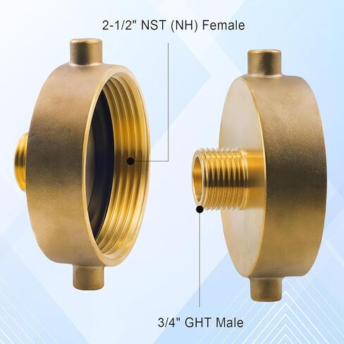 Fire Hydrant Adapter, 2-1/2" NST (NH) Female to 3/4" GHT Male Brass Adapter with Pin Lug, Fire Equipment Hydrant to Garden Hose Connector for Fire Hydrants, Hoses, Pipes in Saudi Arabia