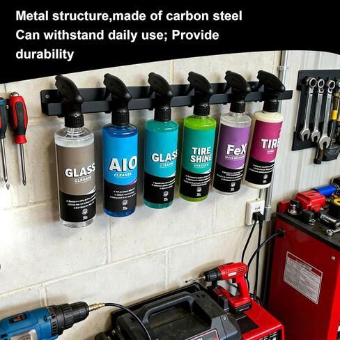Eujgoov Trigger Bottle Holder Rack Carbon Steel Material Wall Mounted Design Black Sophistication Easy to Adjust Bracket Position for Automotive Repair Shops Or Home Workshops in Saudi Arabia