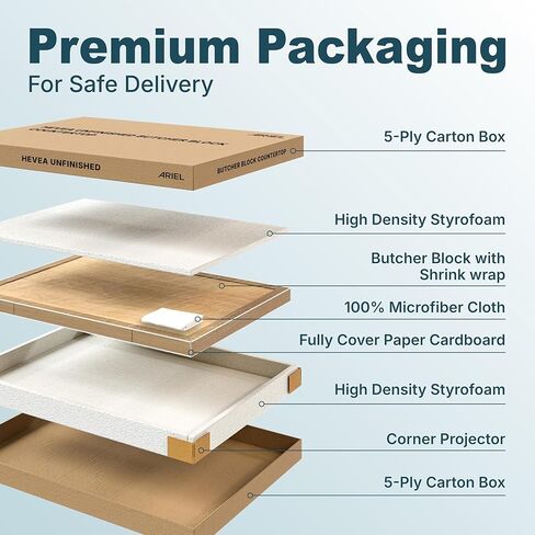 ARIEL Hevea Unfinished Butcher Block Countertop 48" L x 25" W x 1.5" Th in Kuwait