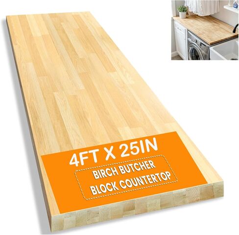 18 بوصة × 25 بوصة من خشب البتولا الصلب كتلة الجزار - سطح داخلي 1.5 بوصة سميكة غير مكتملة شديدة التحمل DIY كتلة الجزار لجزيرة المطبخ، البار العلوي، منضدة العمل، طاولة طعام غرفة الغسيل in Kuwait