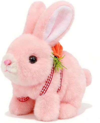 Easfan Bunny Plush Toy Jumping Spotted Rabbit Talking Hopping Ears Nose Moving Educational Plush Toy Singing Shaking Glowing Interactive Toy Electric for Toddlers Kids in Kuwait
