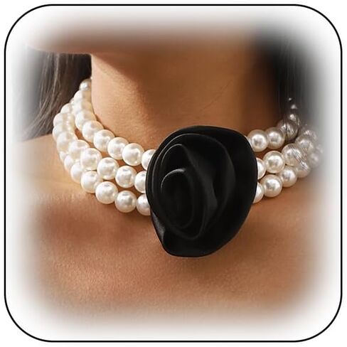 Large Red Rose Flower Pearls Choker Necklace for Women Exaggerated Oversized Floral Triplex Pearl Beaded Collar Necklaces Long Big Statement Jewelry in Kuwait