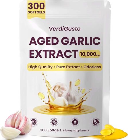 Odorless Aged Garlic Extract Softgels | 10000mg Garlic Supplements| 300 Count | 20:1 Concentrate | High-Potency, Enhanced Absorption | Antioxidant & Cognitive Support | Non-GMO, Gluten-Free Formula in Kuwait