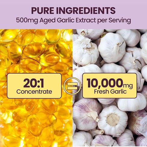 Odorless Aged Garlic Extract Softgels | 10000mg Garlic Supplements| 300 Count | 20:1 Concentrate | High-Potency, Enhanced Absorption | Antioxidant & Cognitive Support | Non-GMO, Gluten-Free Formula in Kuwait