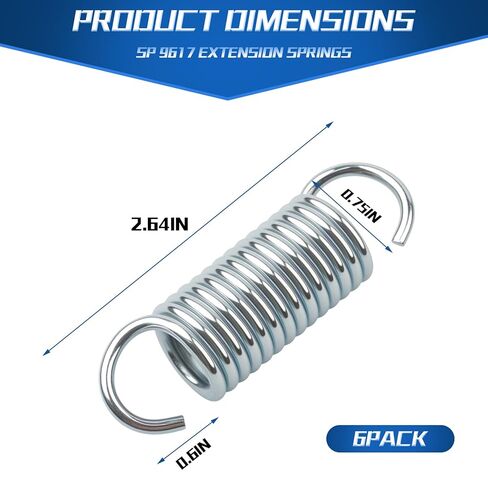 9617 Extension Spring, Small Spring, Dimensions 2.64 inches × 0.75 inches × 0.6 inches, Constructed from Durable Spring Steel, Single-Loop Open Design, Robust and Long-Lasting Construction, 6-Pack in Kuwait