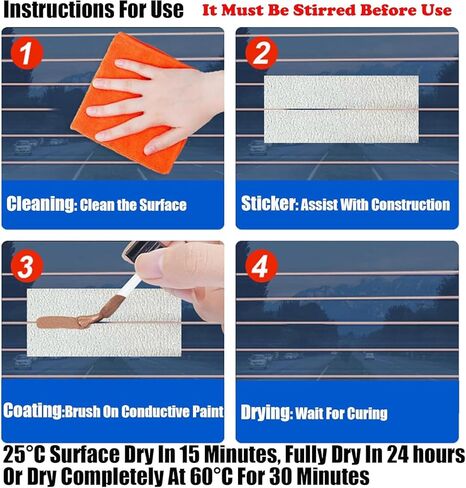 مزيل الصقيع الخلفي لإصلاح الطلاء النحاسي (مجموعة إصلاح مزيل الضباب للنافذة الخلفية) - موصلية عالية للغاية، يعالج في درجة حرارة الغرفة، إصلاح يدوي سريع وخالي من المتاعب، مقاوم للتآكل، لا يتأكسد in Kuwait