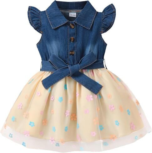 Toddler Girl Clothes Denim Tulle Dresses Baby Summer Tutu Sundress Outfit Toddler Princess Dress for Girls in Kuwait