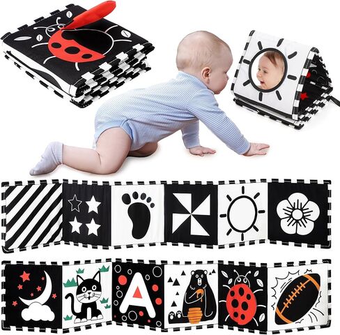URMYWO Black and White Baby Toys, Tummy Time High Contrast Newborn Toys 0-3 Months, Baby Boy Girl Gifts, Visual Stimulation Learning Activity Cards, Soft Baby Book, Montessori Infant Toys 0-12 Months in Kuwait