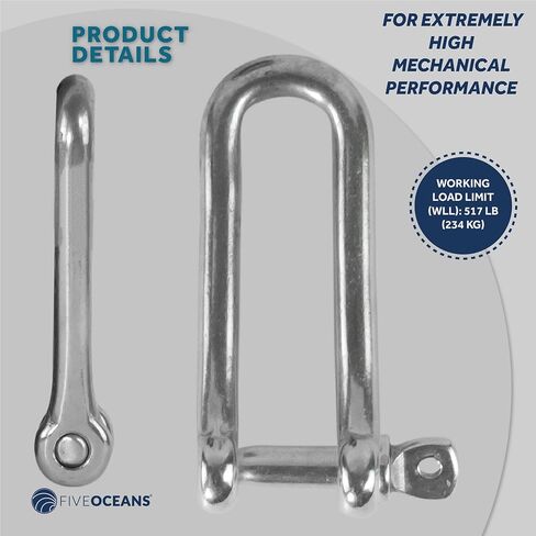 Five Oceans 3/16" Screw Pin Long D Shackle, AISI316 Stainless Steel - FO420 in Saudi Arabia