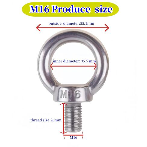 2 قطعة M16 ذكر الموضوع آلات الكتف رفع حلقة العين البراغي الفولاذ المقاوم للصدأ الموضوع آلات الكتف رفع مزورة العين البراغي in Kuwait