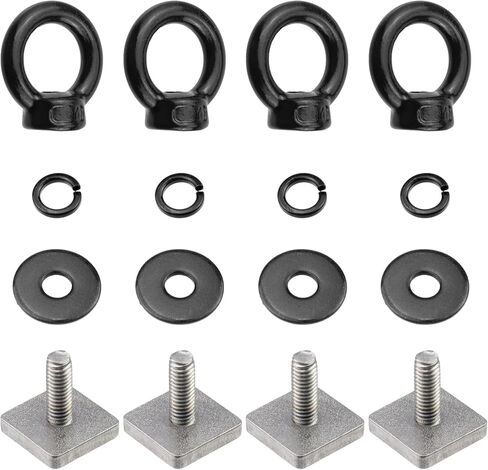 Antrader Roof Rack Bolts,4 Sets M6 T Track Bolts Eye Bolts with Nuts Heavy Duty Eye Bolt Stainless Steel T Bolt Eye Nut Tie Down Ring for Holding Bungee Cord Rope Hooks,Black in Saudi Arabia