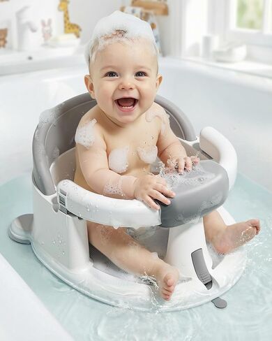 Baby Bath Seat for Babies: Non-Slip Infant Bathtub Chair with Suction Cups, Safe & Comfortable Baby Bath Support, Ideal for Sitting Up, Easy to Clean, Stable Design, Grey (6-24 Months) in Kuwait