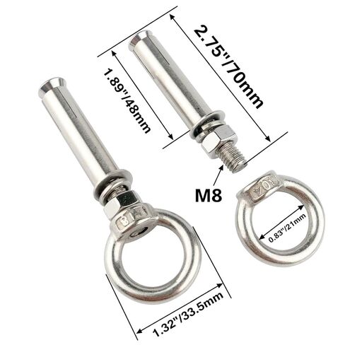 5/16" X 2-3/4" Concrete Wall Brick Anchors Expansion Eye Bolt Ring 304 Stainless Steel Heavy Duty Screw, 5Pack in Kuwait