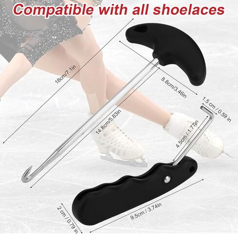 2pcs Ice Hockey Skate Lace Tighteners, Stainless Steel Foldable Lace Puller Tool for Ice Shoes Figure Skates Hockey Boots & Roller Skates Accessories (Black) in Saudi Arabia