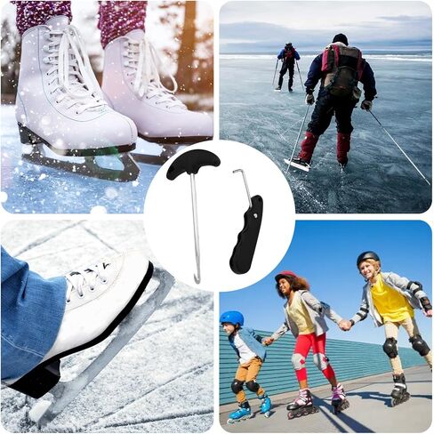 2pcs Ice Hockey Skate Lace Tighteners, Stainless Steel Foldable Lace Puller Tool for Ice Shoes Figure Skates Hockey Boots & Roller Skates Accessories (Black) in Saudi Arabia