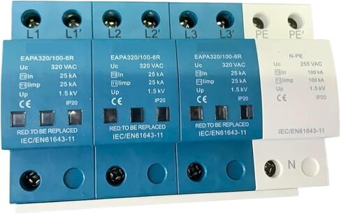 3 + NPE Surge Protector T1 + T2، 100KA AC SPD، جهاز حماية التيار المتردد 275 فولت 320 فولت 385 فولت 440 فولت، صواعق (3 NPE 440 فولت، مع RC) in Saudi Arabia