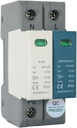 1 + NPE Surge Protector 20KA-40KA، AC 220V 230V AC 275V House، تركيب السكك الحديدية Din Arrester (2Pole) in Saudi Arabia