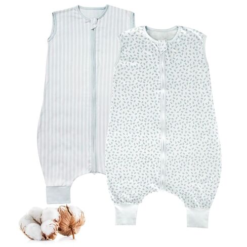 Springspirit Toddler Sleep Kit بأرجل 18-24 شهرًا 2 شهر 2 عبوة ، بطانية من القطن 100 ٪ يمكن ارتداؤها للطفل 2T ، سستة ثنائية الاتجاه نوم مع أرجل للأولاد والبنات ، الأخضر والأزرق in Kuwait