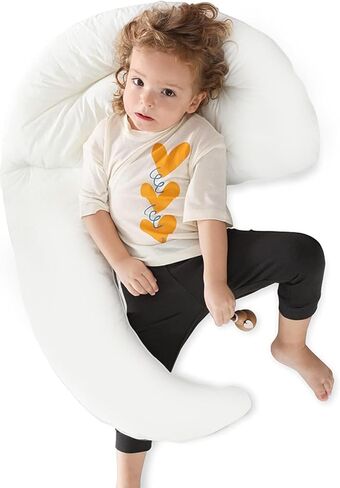 Choc chick Curve Long Toddler Kids Body Pillow for Sleeping,34x27 inches Moon Shape Soft Child Hug Sleep Pillow, 100% Organic Cotton Pillowcase, Washable Breathable Crib Toddler Pillows in Kuwait