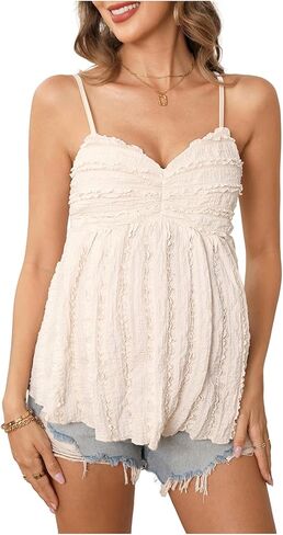 Makemechic للسيدات الأمومة الأمومة معكرونة الحزام الكشكش دبابات الحمل أكمام in Kuwait