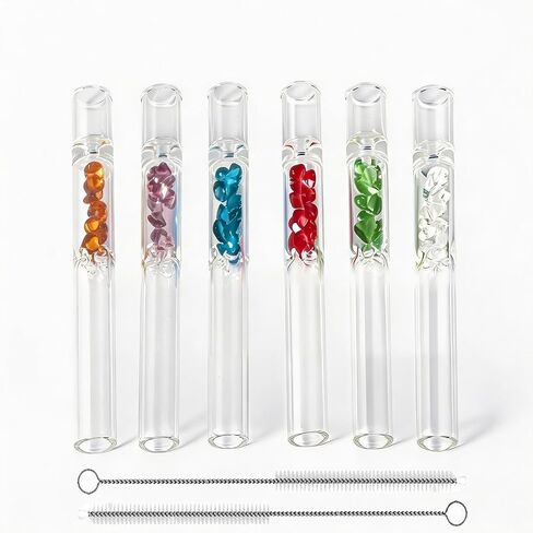 6 Pcs colored Borosilicate Blowing Tubes, 4.3 Inch Length, 2mm Wall Thickness - High Temp Resistant for Industrial, Laboratory, and Craft Projects, glass straw, With 2 Cleaning Brush in Kuwait