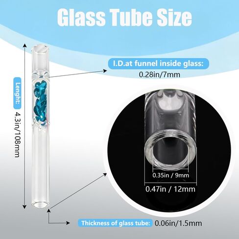 6 Pcs colored Borosilicate Blowing Tubes, 4.3 Inch Length, 2mm Wall Thickness - High Temp Resistant for Industrial, Laboratory, and Craft Projects, glass straw, With 2 Cleaning Brush in Kuwait