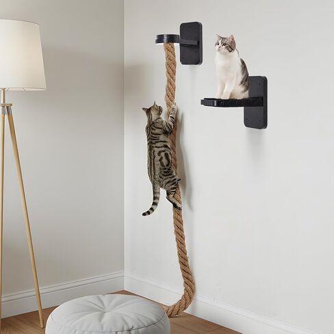 Weysat Cat Tree مع 2 × 59.1 بوصة تسلق الحبل الجدار تربط برج تسلق القطط مع خدش آخر سلم حبل هريرة مع خطوات جدار منصة القفز للعب والراحة in Kuwait