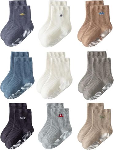 جوارب قبضة طفل صغير غير سلس جوارب قطنية سلسة للطفل الرضيع الأطفال الأطفال 9 أزواج in Kuwait