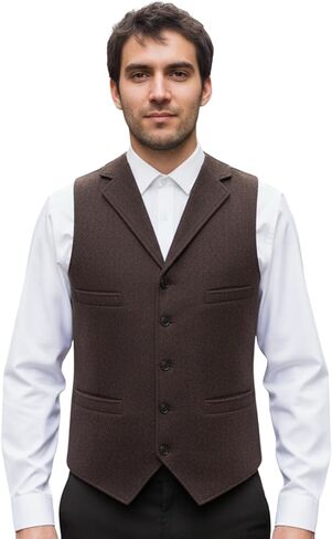 HBDesign Mens Vest Lapel Wool Herringbone Tweed Vests Slim Business Vests Custom Made Sleeveless in Kuwait