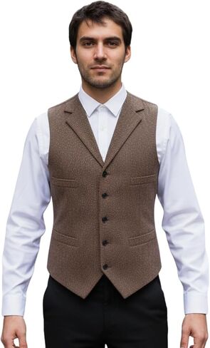 HBDesign Mens Vest Lapel Wool Herringbone Tweed Vests Slim Business Vests Custom Made Sleeveless in Saudi Arabia