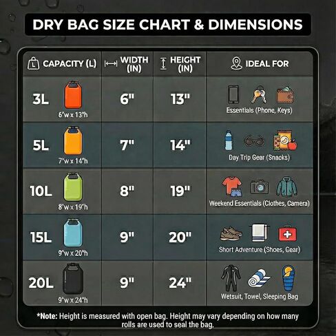 Ho Stevie! Heavy Duty Waterproof Dry Bag - Keeps Your Stuff Dry, on Surf Trips, Camping, or Any Adventure (Black, 20L) in Saudi Arabia