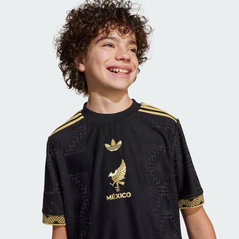 جيرسي كرة القدم Adidas Originals Big Kids Mexico 25 Gold، أسود، متوسط in Saudi Arabia