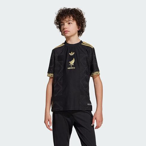 جيرسي كرة القدم Adidas Originals Big Kids Mexico 25 Gold، أسود، متوسط in Saudi Arabia
