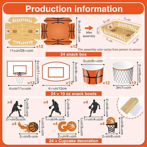 Basketball Party Snack Boxes Set, 96Pcs Basketball-Theme Party Supplies with Snack Bowls, Food Tray, Hoop Backdrop Cards and Glitter Cupcake Toppers for Basketball Birthday Party Decorations in Saudi Arabia