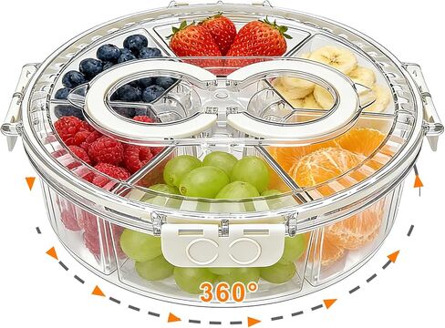 Rotating Divided Serving Tray with Lid & Handle, 6 Compartment Snack Box Container,Portable Snack Organizer for Fruits, Candy, Veggies – Ideal for Kitchen, Party, Travel, Picnic (1 Pack) in Saudi Arabia