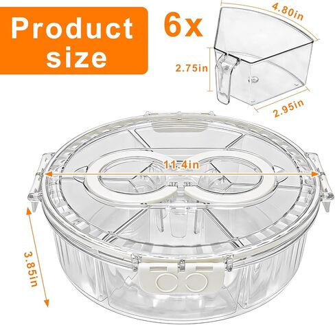 Rotating Divided Serving Tray with Lid & Handle, 6 Compartment Snack Box Container,Portable Snack Organizer for Fruits, Candy, Veggies – Ideal for Kitchen, Party, Travel, Picnic (1 Pack) in Saudi Arabia