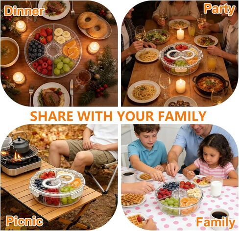 Rotating Divided Serving Tray with Lid & Handle, 6 Compartment Snack Box Container,Portable Snack Organizer for Fruits, Candy, Veggies – Ideal for Kitchen, Party, Travel, Picnic (1 Pack) in Saudi Arabia