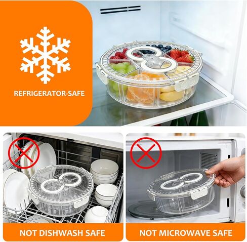 Rotating Divided Serving Tray with Lid & Handle, 6 Compartment Snack Box Container,Portable Snack Organizer for Fruits, Candy, Veggies – Ideal for Kitchen, Party, Travel, Picnic (1 Pack) in Saudi Arabia