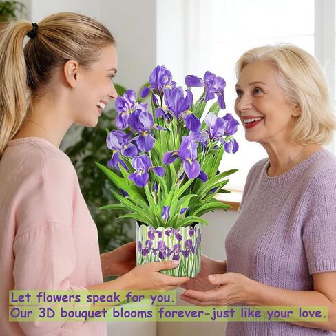 3D Greeting Cards Pop Up Cards 16" Iris Paper Flower Bouquet Gifts for Women Mom Wife Birthday, Anniversary, Get Well Cards with Note Card & Envelope, Romantic Iris in Kuwait
